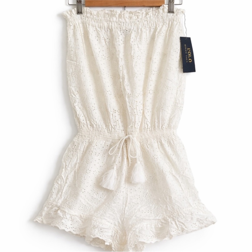 Ralph Lauren POLO Cream Eyelet Strapless Romper | Neutral Minimalist Summer | M - Picture 1 of 7